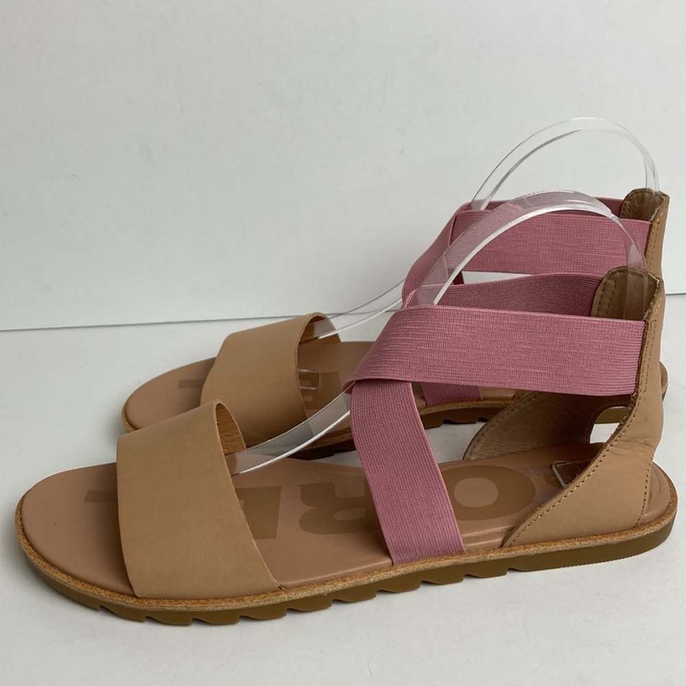 Sorel Pink and Tan Women’s Cross-Strap Sandals - Picture 7 of 16